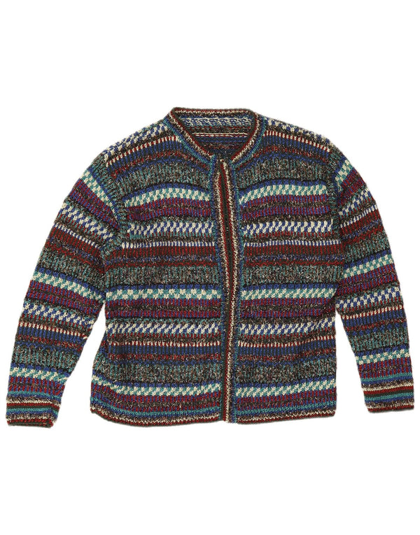 Vintage Damen Offener Cardigan Pullover UK 12 Medium Bunt gestreift