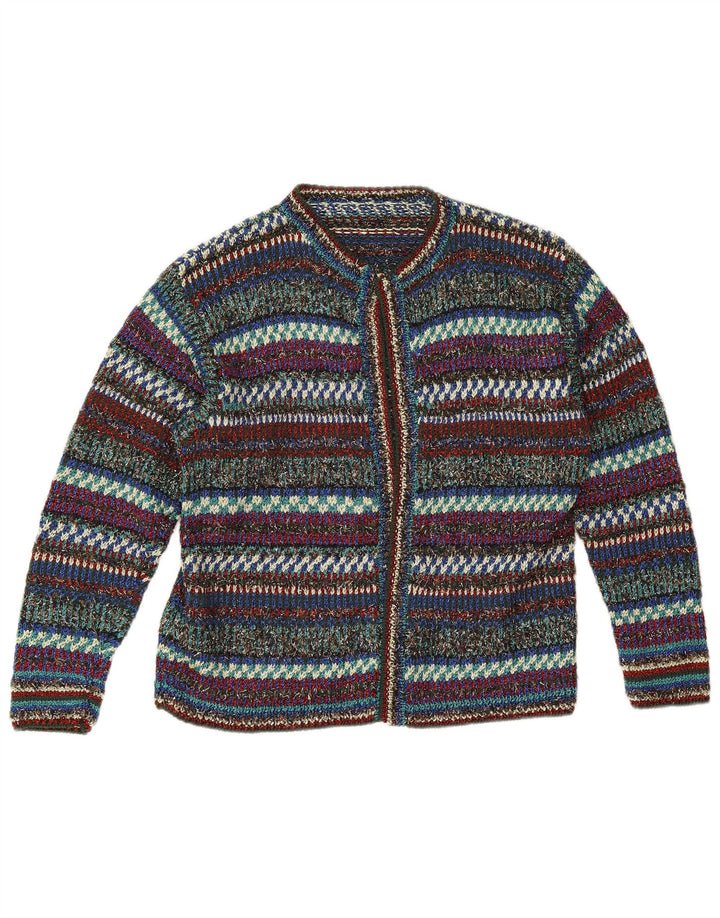Vintage Damen Offener Cardigan Pullover UK 12 Medium Bunt gestreift