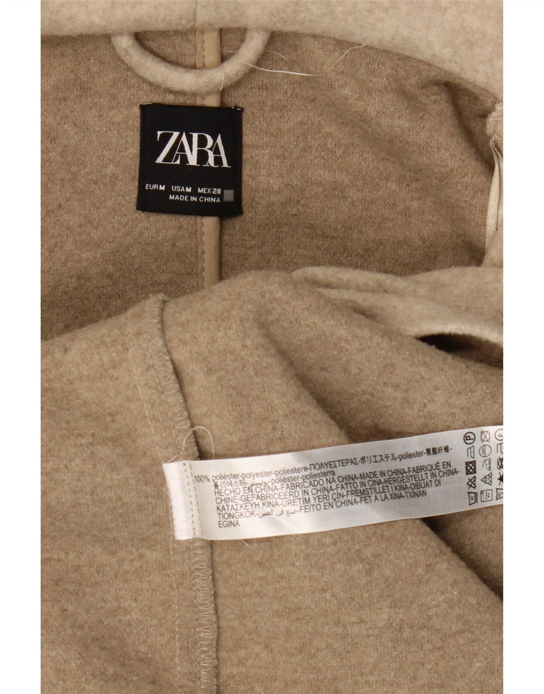Zara Damen Kapuzenmantel UK 14 Medium Beige Polyester