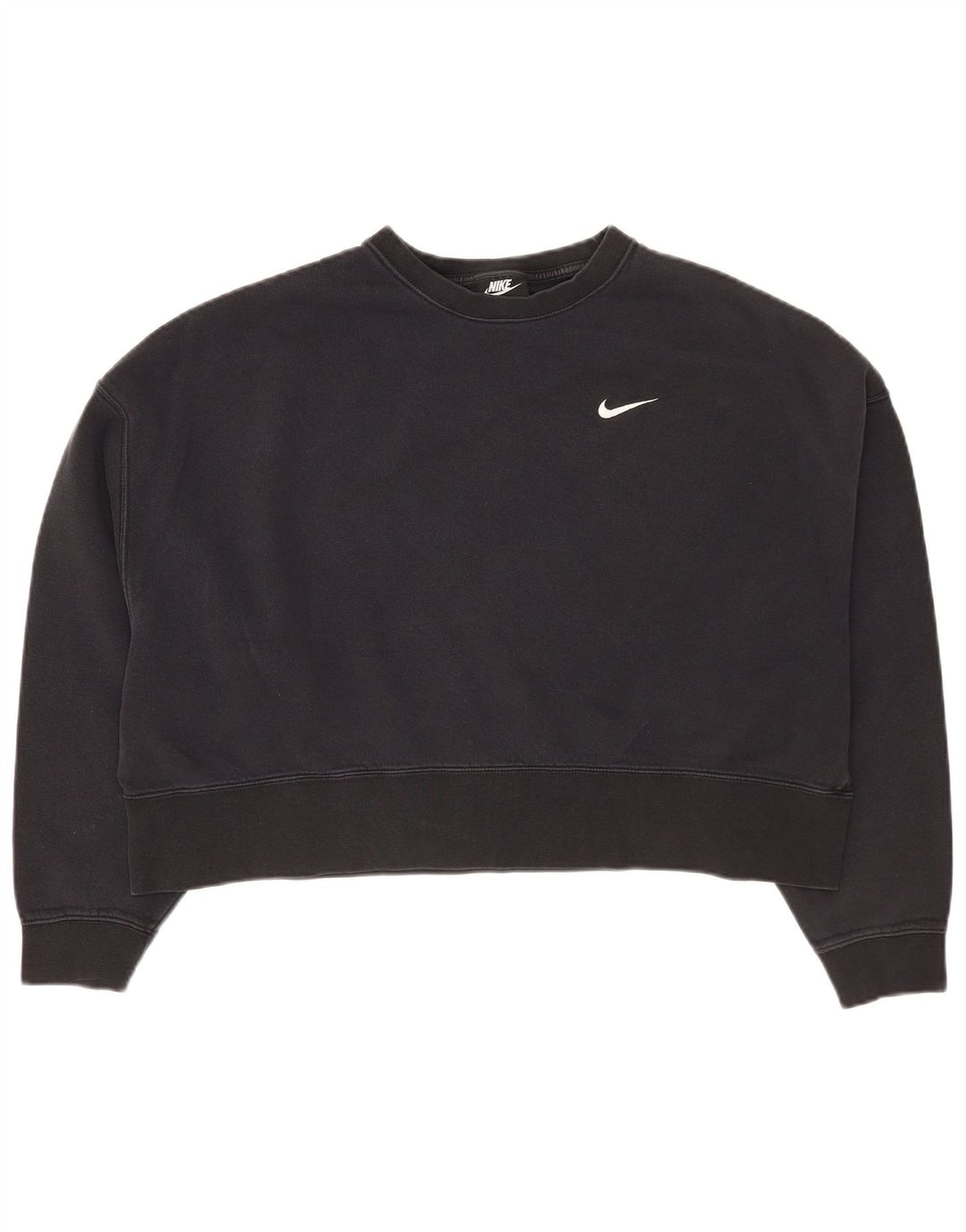 Nike Womens Crop Oversized Sweatshirt Pullover UK 14 Mittelschwarze Baumwolle