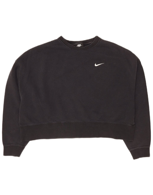 Nike Womens Crop Oversized Sweatshirt Pullover UK 14 Mittelschwarze Baumwolle