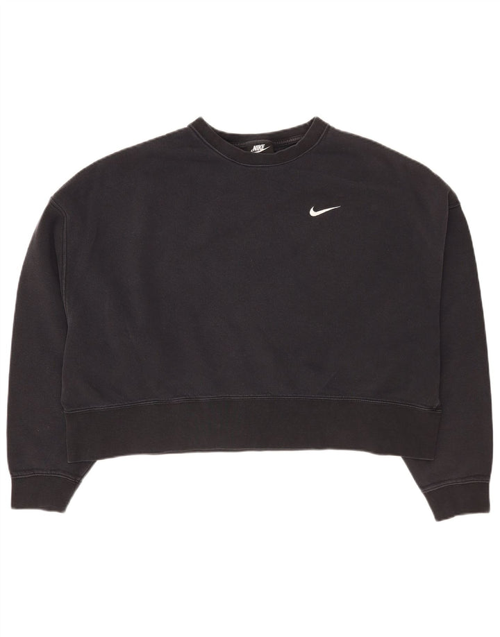 Nike Womens Crop Oversized Sweatshirt Pullover UK 14 Mittelschwarze Baumwolle