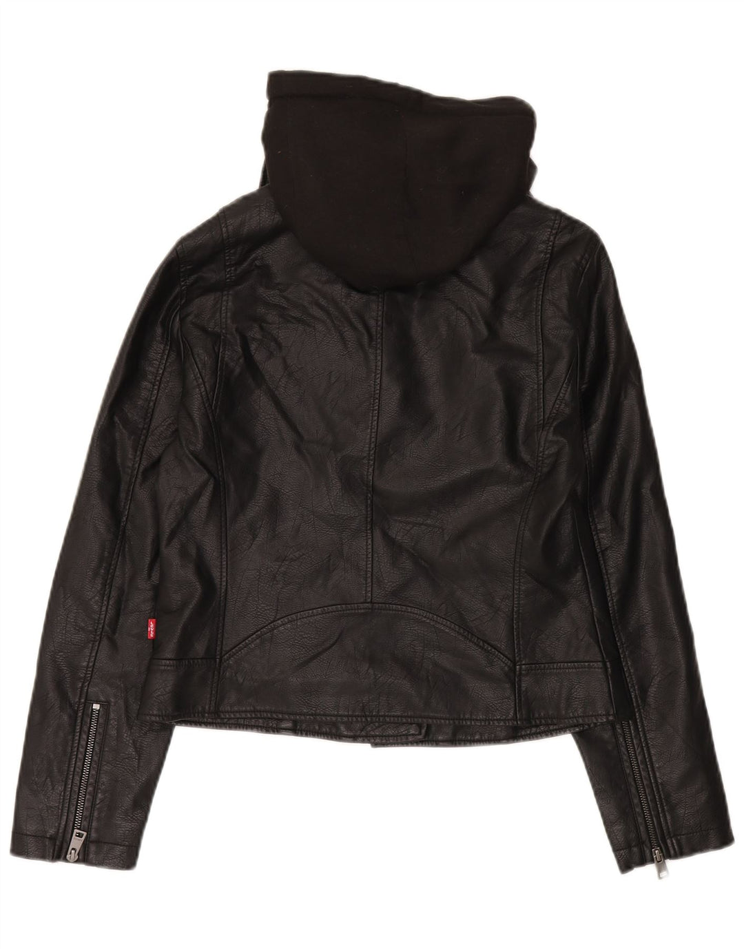 Levi's Damen-Bikerjacke aus Kunstleder mit Kapuze, UK 12, mittelschwarz