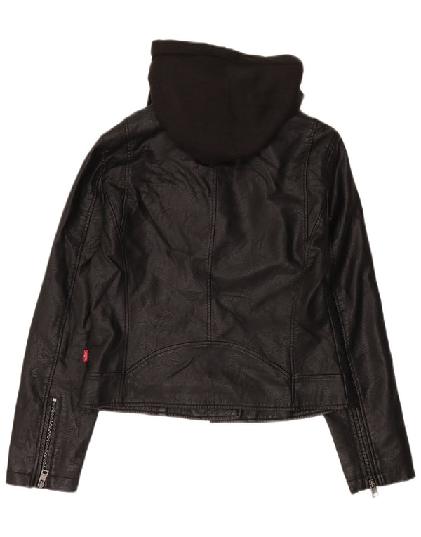 Levi's Womens Hooded Faux Leather Biker Jacket UK 12 Medium Black