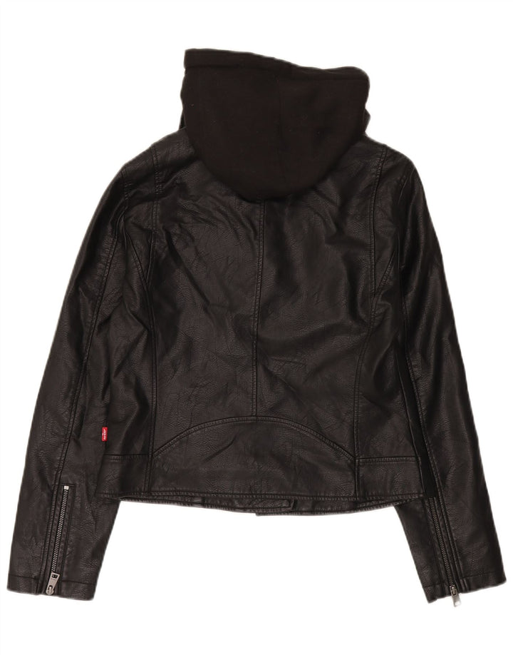 Levi's Damen-Bikerjacke aus Kunstleder mit Kapuze, UK 12, mittelschwarz