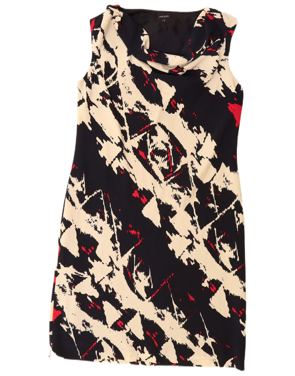 Jaeger Damen ärmelloses Etuikleid UK 14 Large Schwarz Geometrisch Polyester