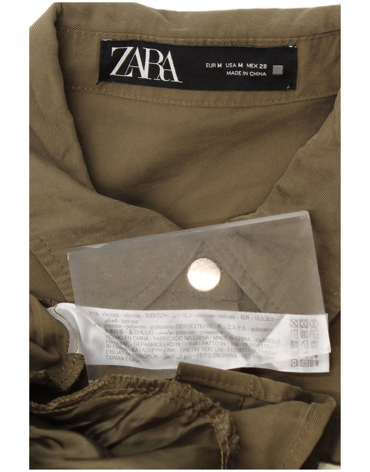 Zara Damen Hemdkleid UK 14 Medium Khaki Viscose