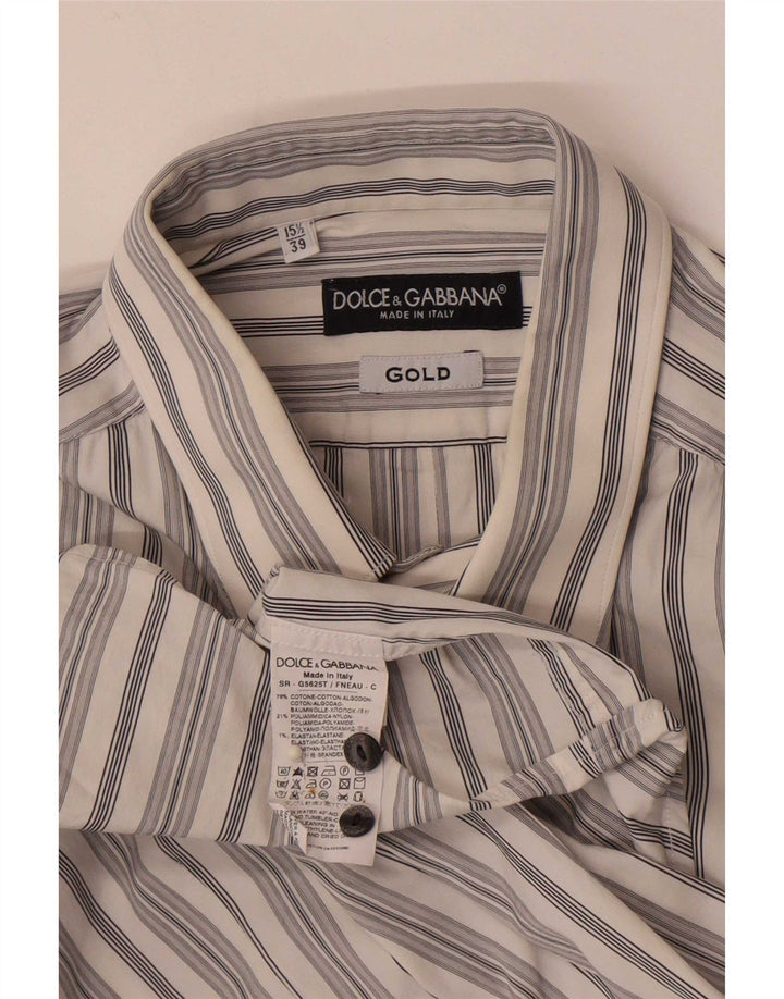 Dolce & Gabbana Herrenhemd Größe 39 15 1/2 Mittelweiß gestreifte Baumwolle