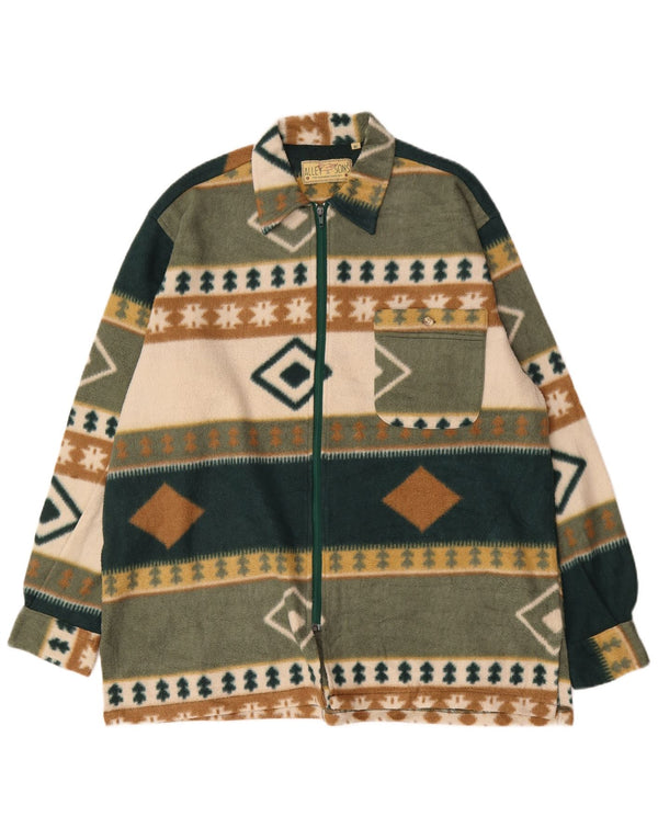 Alley & Sons Herren Fleecejacke UK 42 XL Grün Geometrisch