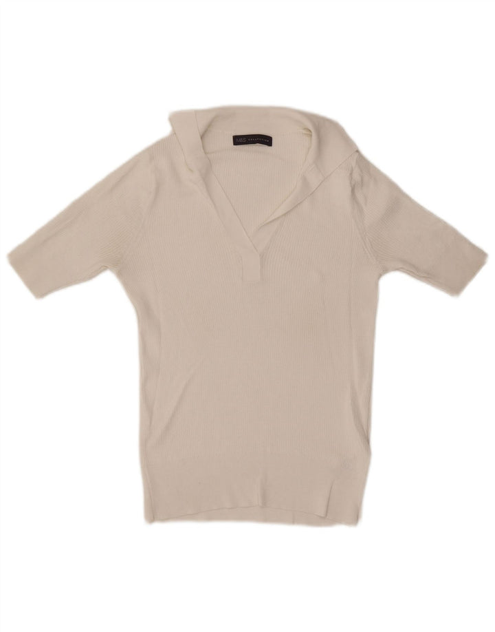 Marks & Spencer Damen Poloshirt UK 10 Small Weiße Viskose