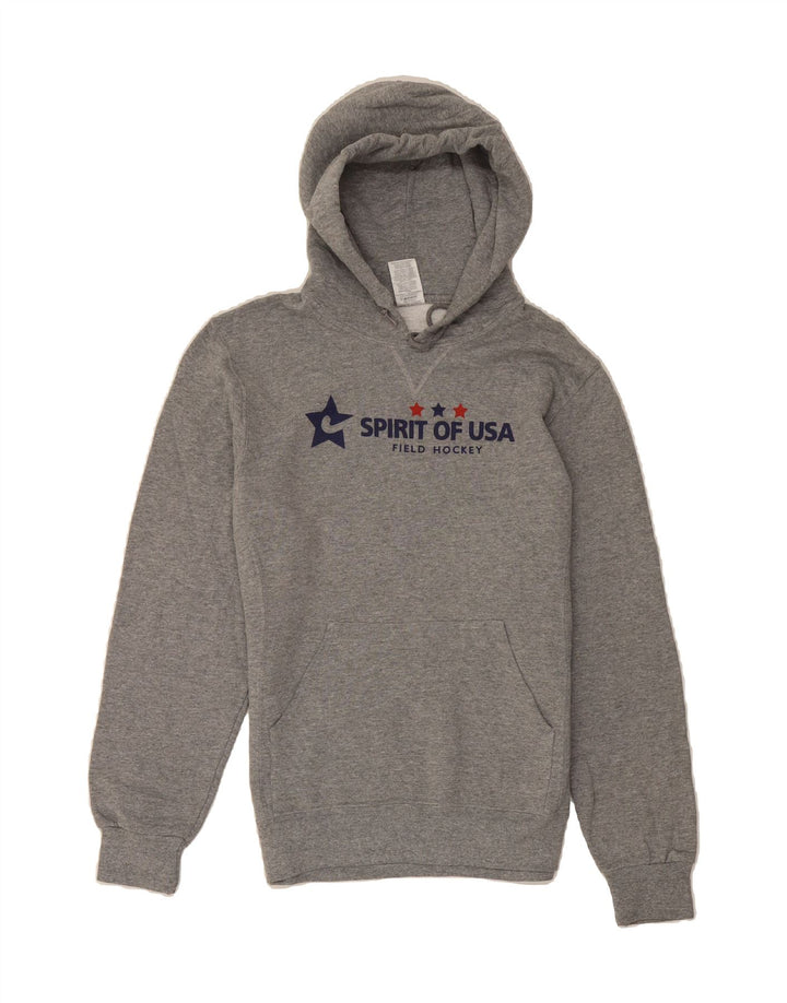 RUSSELL ATHLETIC Mens Graphic Hoodie Jumper Medium Grey Polyester Vintage Russell Athletic and Second-Hand Russell Athletic from Messina Hembry 