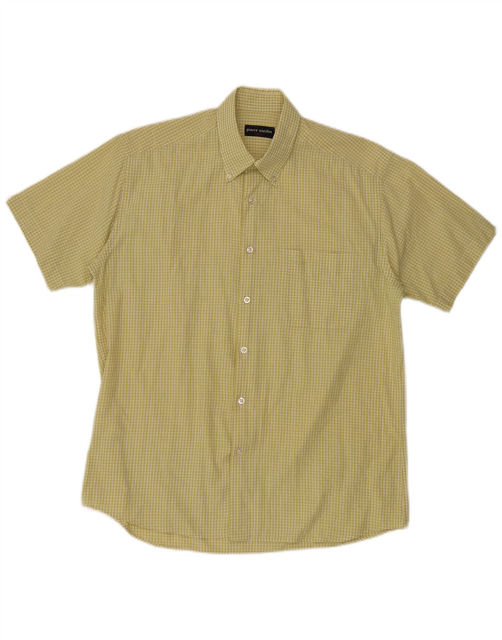 Pierre Cardin Herren Kurzarmhemd Größe 40 Mittelgelbe Gingham-Baumwolle