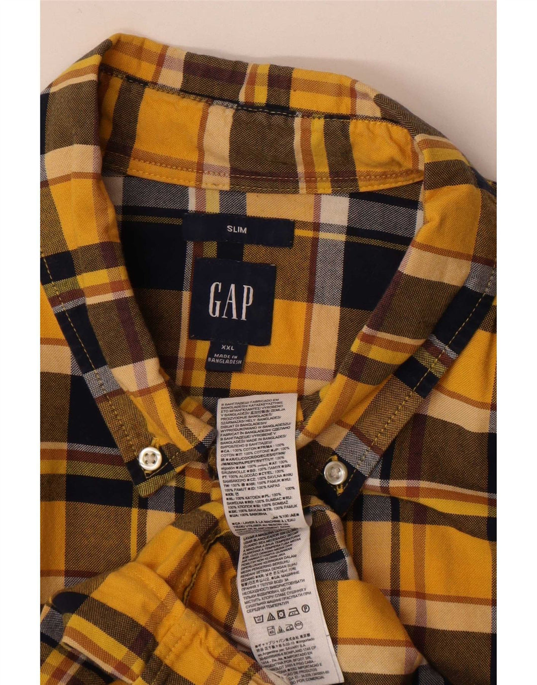Gap Slim Flanellhemd für Herren, 2XL, gelb kariert, Baumwolle