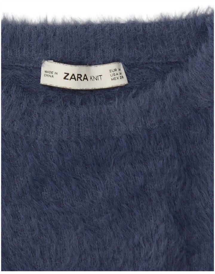 ZARA Damen Pullover mit bauchfreiem U-Boot-Ausschnitt, Gr. 12, Mittelmarineblau
