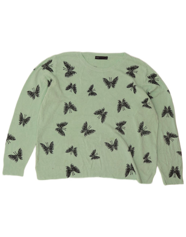 Marks & Spencer Damen-Pullover mit U-Boot-Ausschnitt, UK 22 3XL, grüner Schmetterling