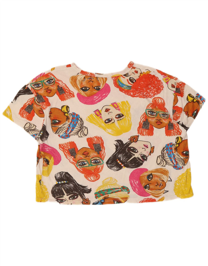 Zara Damen Crop Graphic T-Shirt Top UK 14 Medium Mehrfarbig