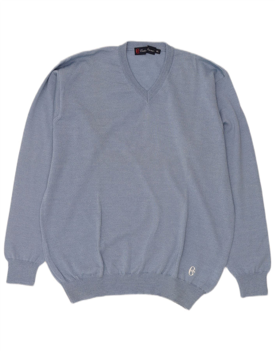 CONTE OF FLORENCE Herren-Pullover mit V-Ausschnitt, XL, blaue Schurwolle