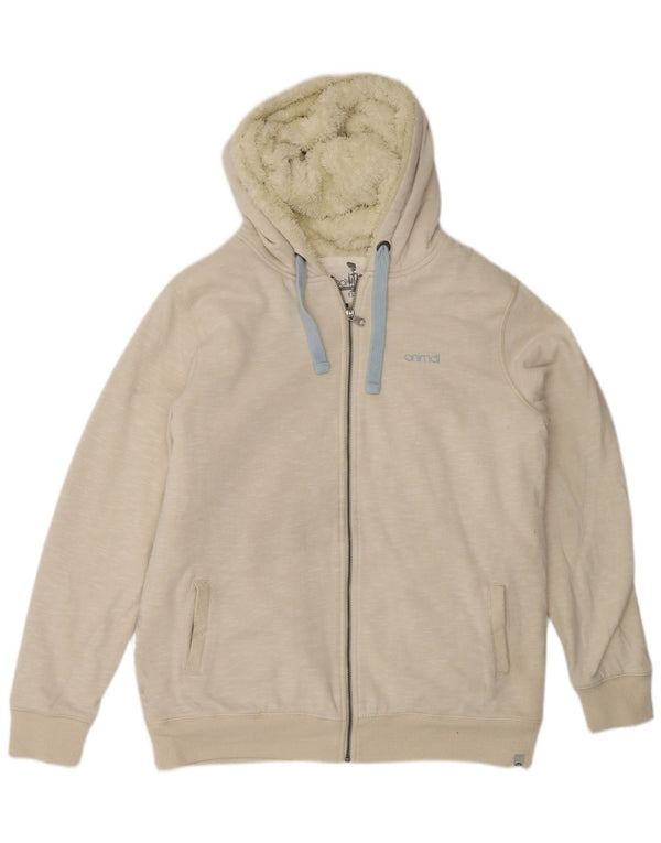 Animal Damen-Kapuzenpullover mit Reißverschluss, Gr. 44, groß, cremefarbene gefleckte Baumwolle