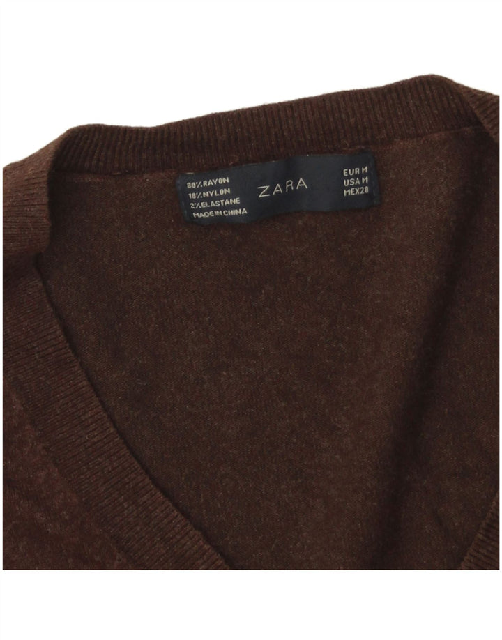 Zara Damen-Pullover mit V-Ausschnitt, UK 12, Mittelbraun, Viskose