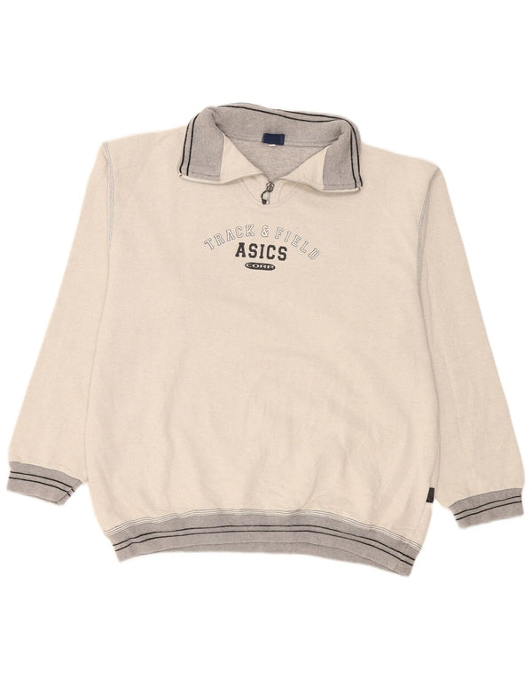 Asics Herren-Sweatshirt mit grafischem Reißverschluss und Rundhalsausschnitt, XL, Grau, Colourblock-Baumwolle