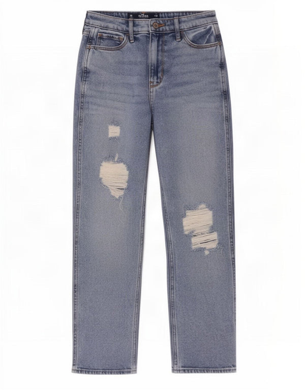Hollister Damen Mom Distressed Tapered Jeans US 1 XS W25 L27 Blau