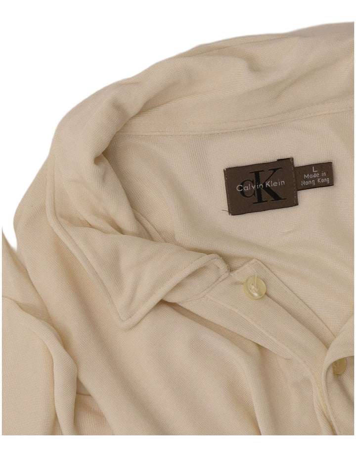 Calvin Klein Herren Langarm-Poloshirt, groß, Beige