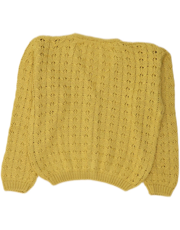 Vintage Damen Crop Cardigan Pullover UK 16 Große gelbe Baumwolle