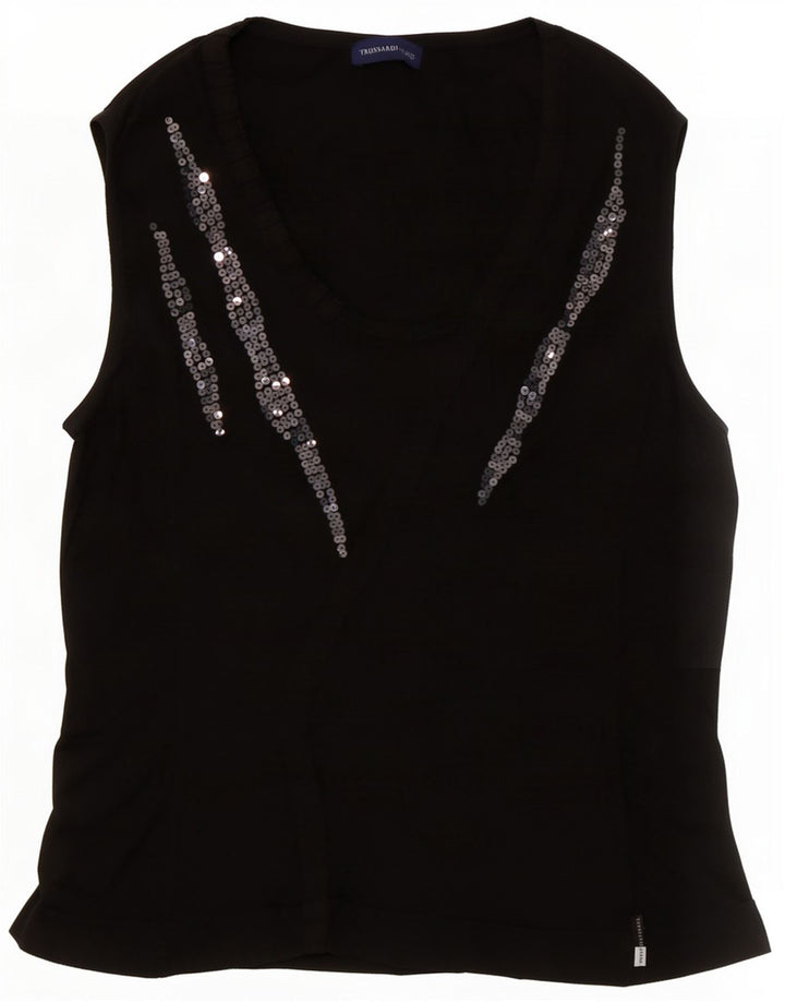 Trussardi Jeans Damen Weste Top UK 14 Medium Schwarz