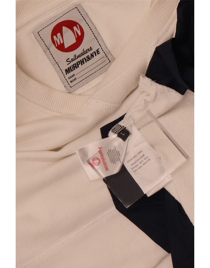 Murphy & Nye Herren Sailmakers Sweatshirt Pullover Large Weiß Farbblock