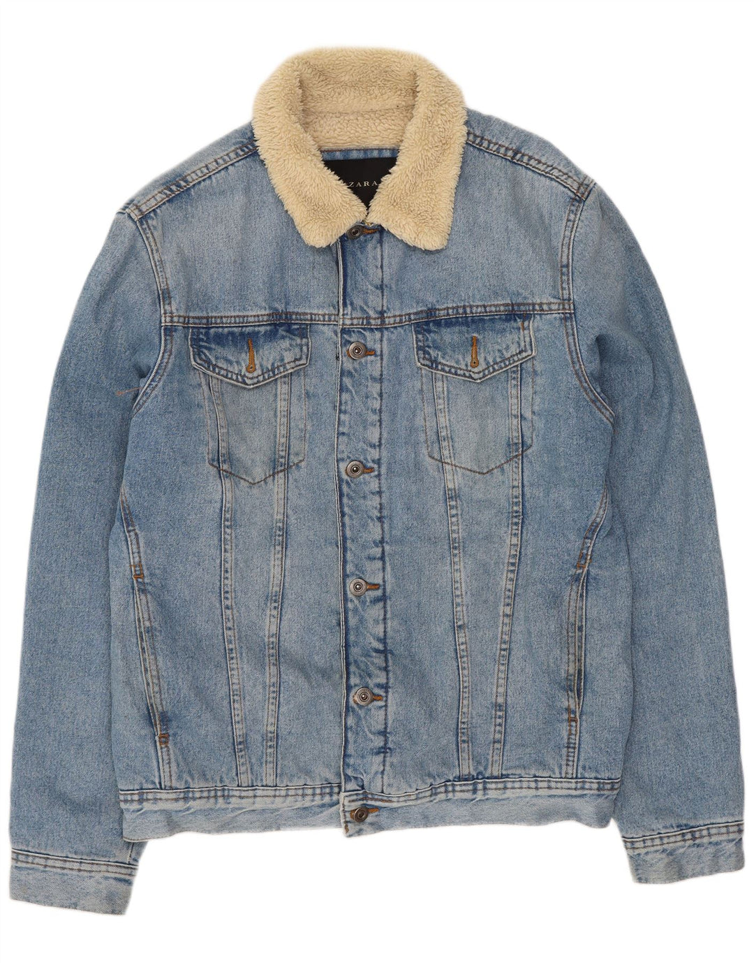 Zara Herren Denim Sherpa Jacke UK 40 Large Blau