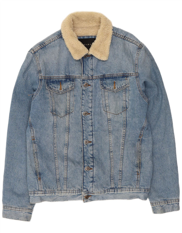 Zara Herren Denim Sherpa Jacke UK 40 Large Blau