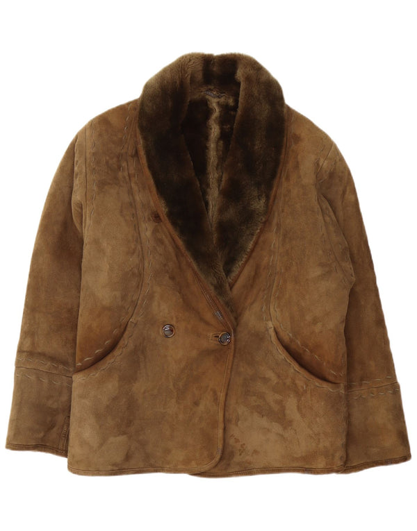 Vintage Damen Shearling Jacke IT 42 Medium Khaki