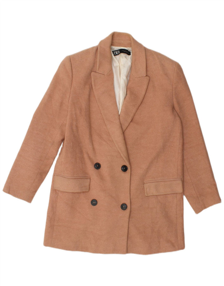 Zara Damen Übergroßer zweireihiger Mantel UK 6 XS Rosa Baumwolle