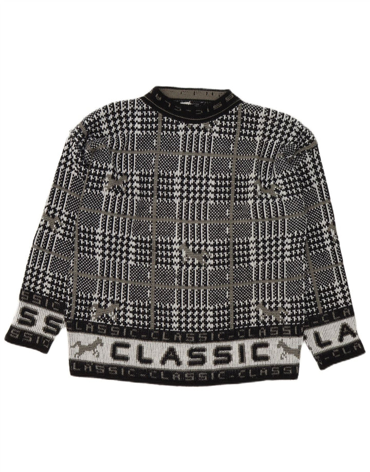 Vintage Herren Pullover mit grafischem Rundhalsausschnitt, groß, schwarz kariert