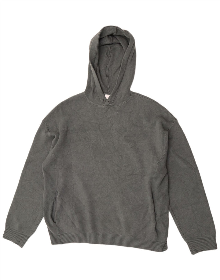 Zara Herren-Pullover mit Kapuze, groß, graue Viskose