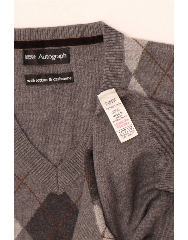Marks & Spencer Herren Autograph Pullover mit V-Ausschnitt Mittelgrau