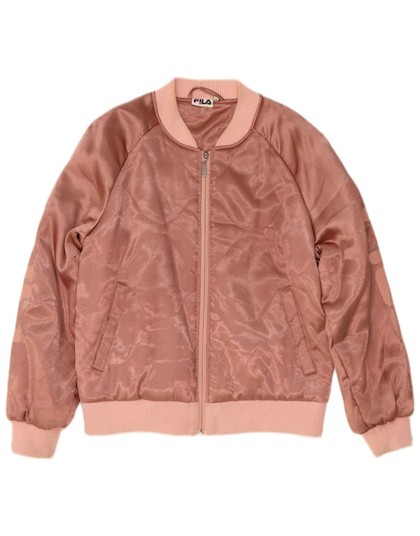 Fila Womens Graphic Übergroße Bomberjacke UK 10 Small Pink Polyester