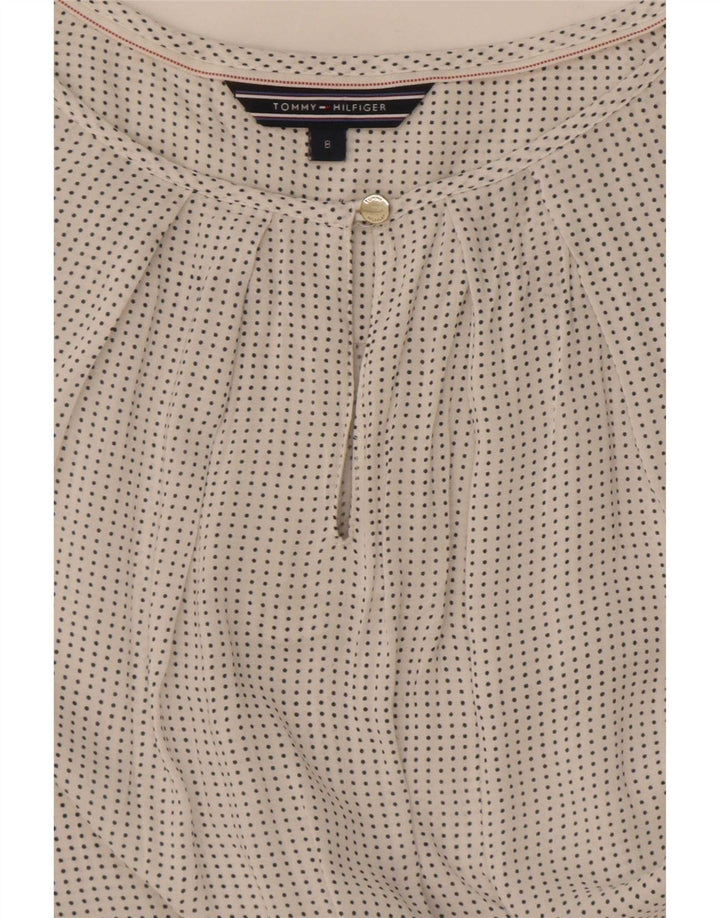 Tommy Hilfiger Damen-Blusenoberteil mit 3/4-Ärmeln, US-Größe 8, mittelweiß gefleckt