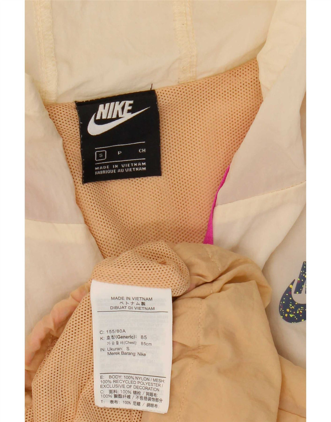 Nike Womens Hooded Oversized Rain Jacket UK 10 Small Beige Farbblock