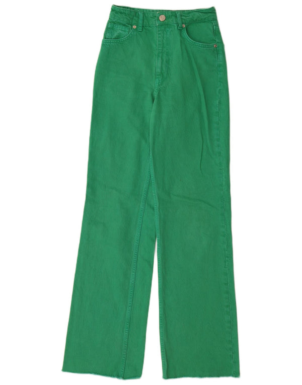 Zara Damen-Jeans mit hoher Taille und weitem Bein, EU 32, 2XS, W22, L33, grüne Baumwolle