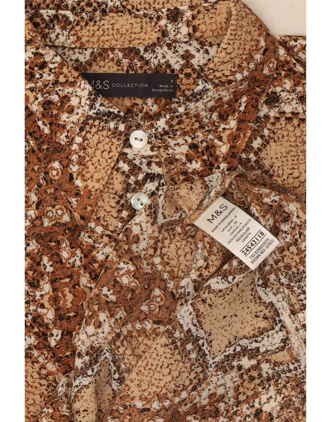 Marks & Spencer Damen-Hemdbluse, Größe S, Größe S, braun, Polyester mit Animal-Print