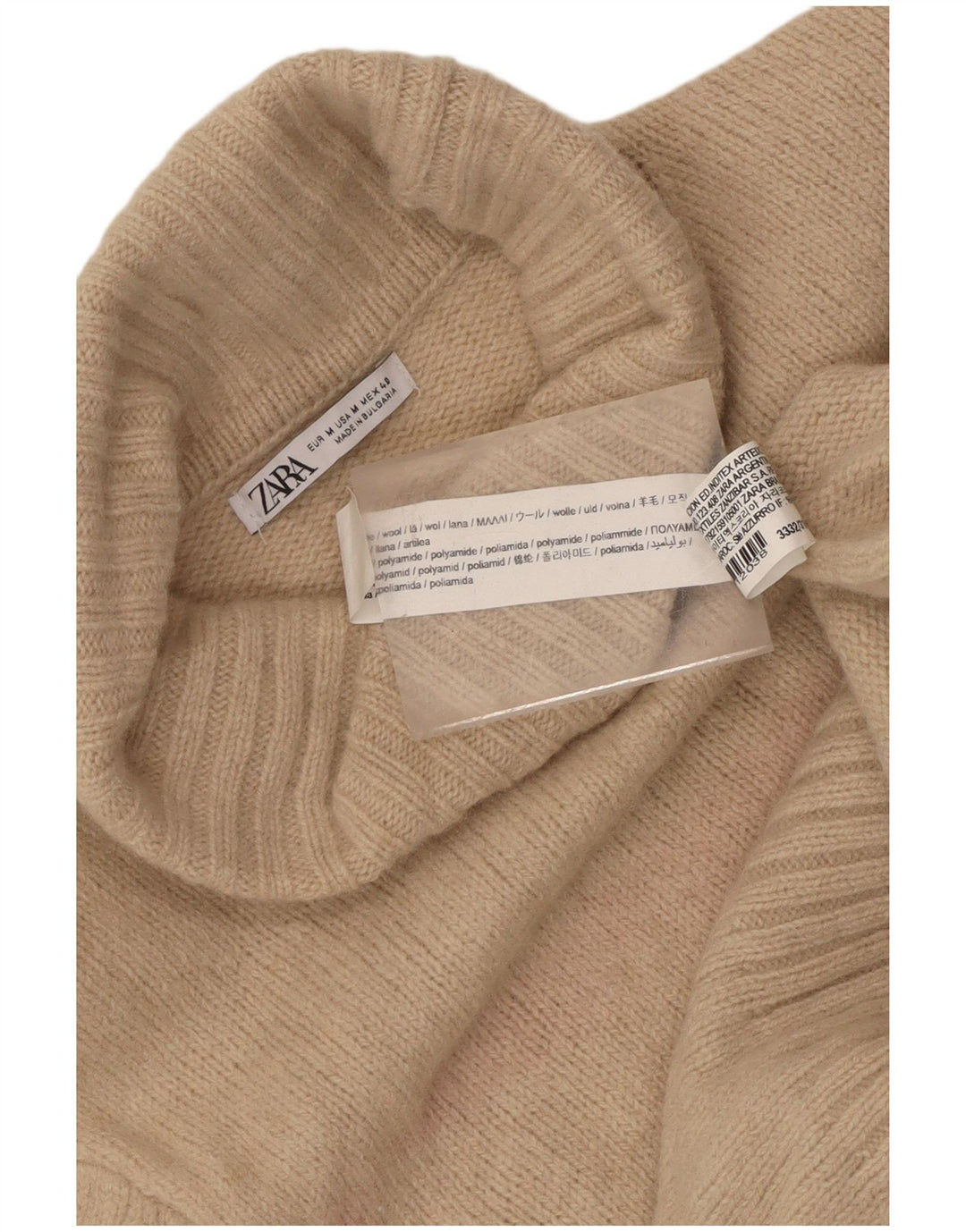Rollkragenpullover für Damen von Zara, UK 12, mittelbeige Wolle