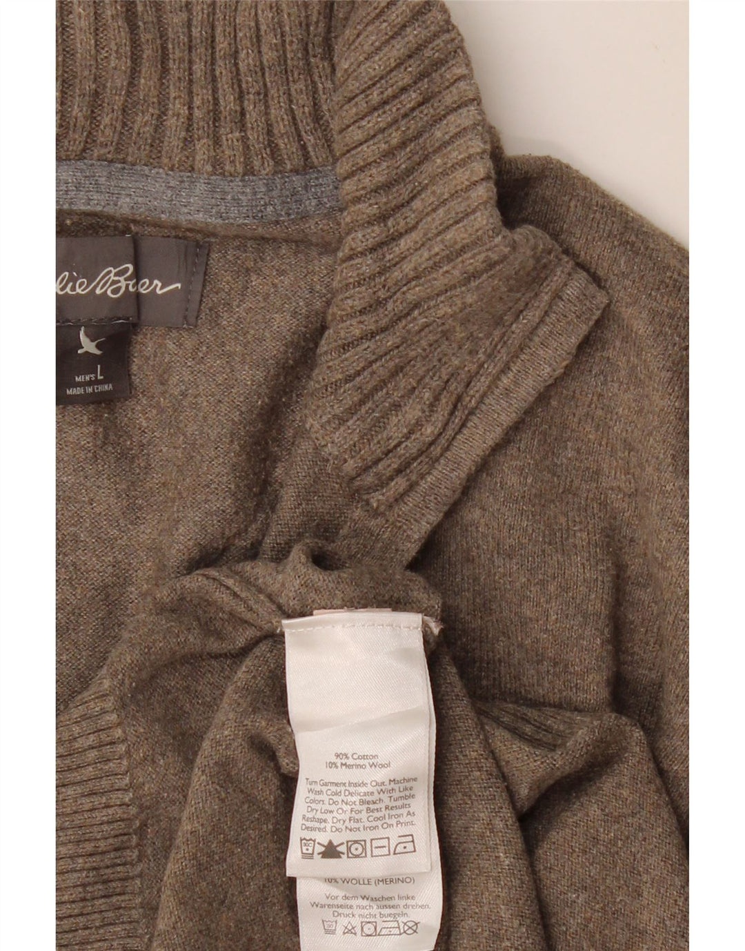 EDDIE BAUER Herren-Pullover mit Reißverschluss am Hals, große braune Baumwolle