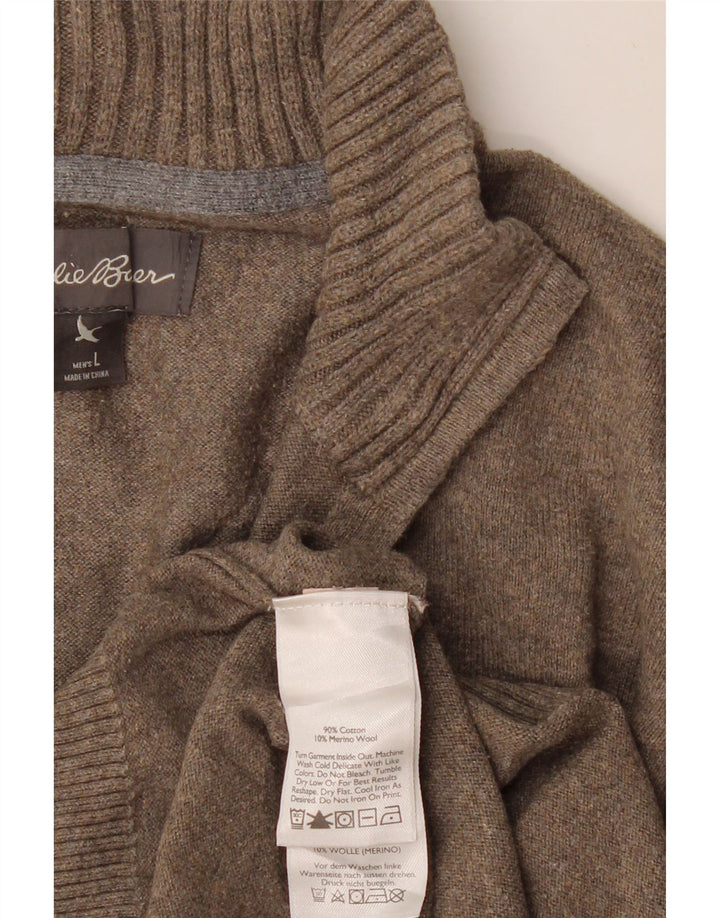 EDDIE BAUER Herren-Pullover mit Reißverschluss am Hals, große braune Baumwolle