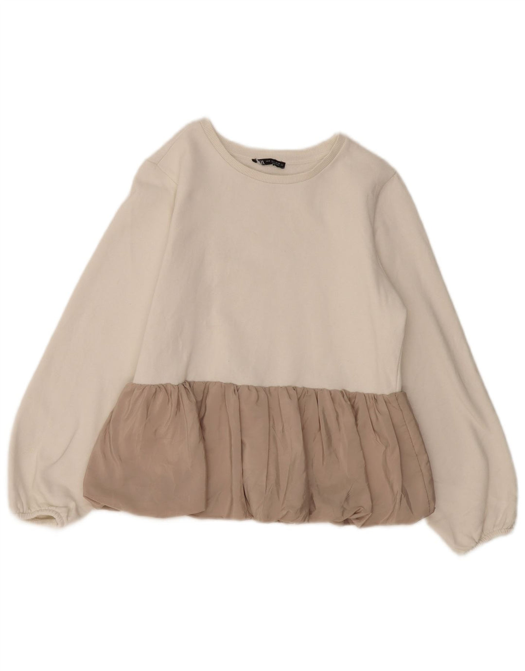 ZARA Damen-Sweatshirt-Pullover UK 12 Mittelweiße Colourblock-Baumwolle