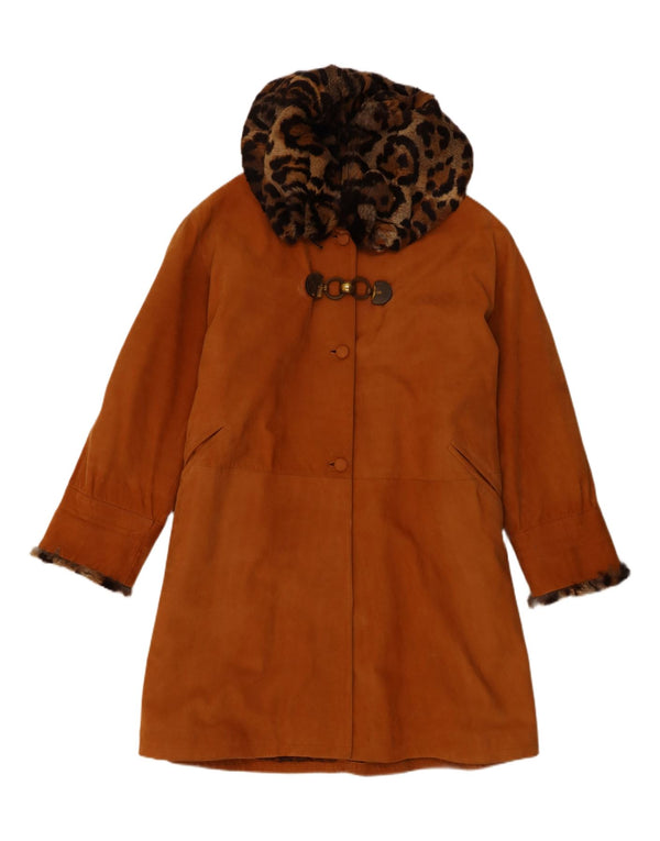 Vintage Damen Übergroßer Leder-Shearling-Mantel EU 42 Großer brauner Shearling-Mantel