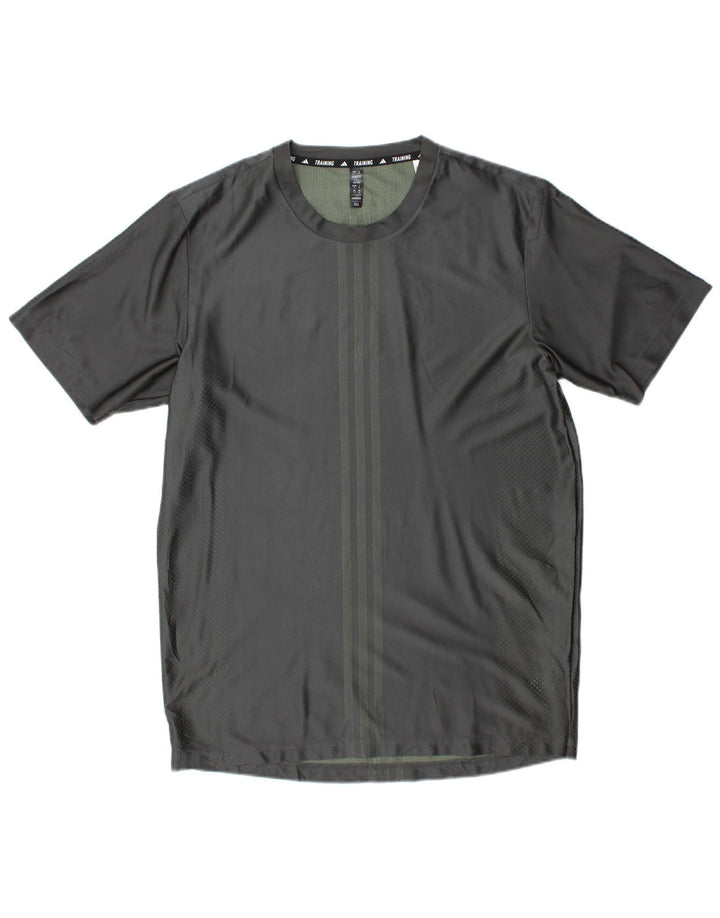 Adidas Herren Aeroready T-Shirt Top Mittelgrau gestreift Polyester