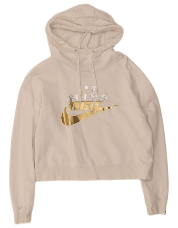 Nike Womens Oversized Crop Graphic Hoodie Pullover UK 6 XS Weiß