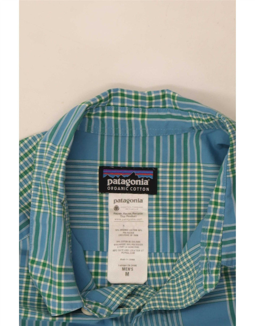 Patagonia Herren Kurzarmhemd Mittelblau karierte Baumwolle