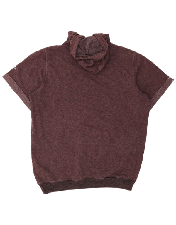 Adidas Herren-Kapuzenpullover mit kurzen Ärmeln, groß, Burgunderrot, Colourblock-Baumwolle